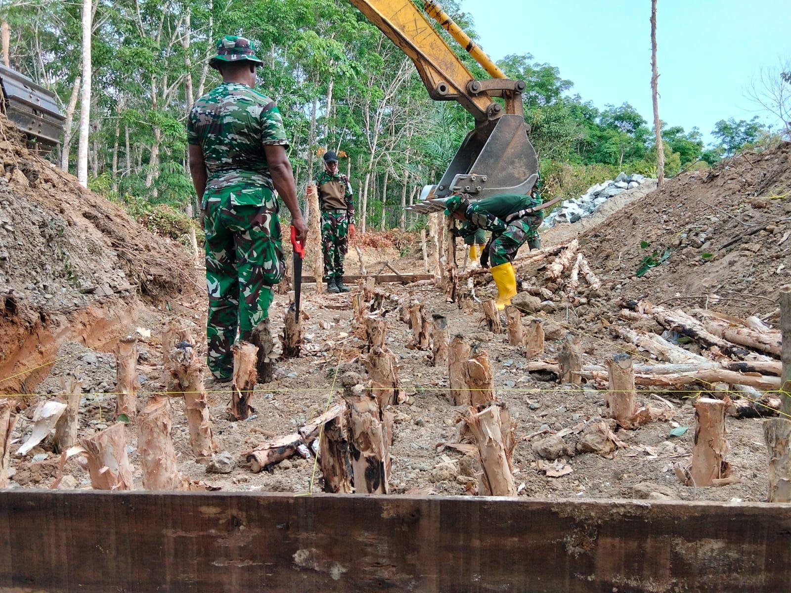 Satgas TMMD Ke-130 Galakkan Proses Pembangunan Jembatan di Karang Rejo